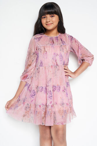 Floral Jewel Flared Dress, Rose Pink, image 1